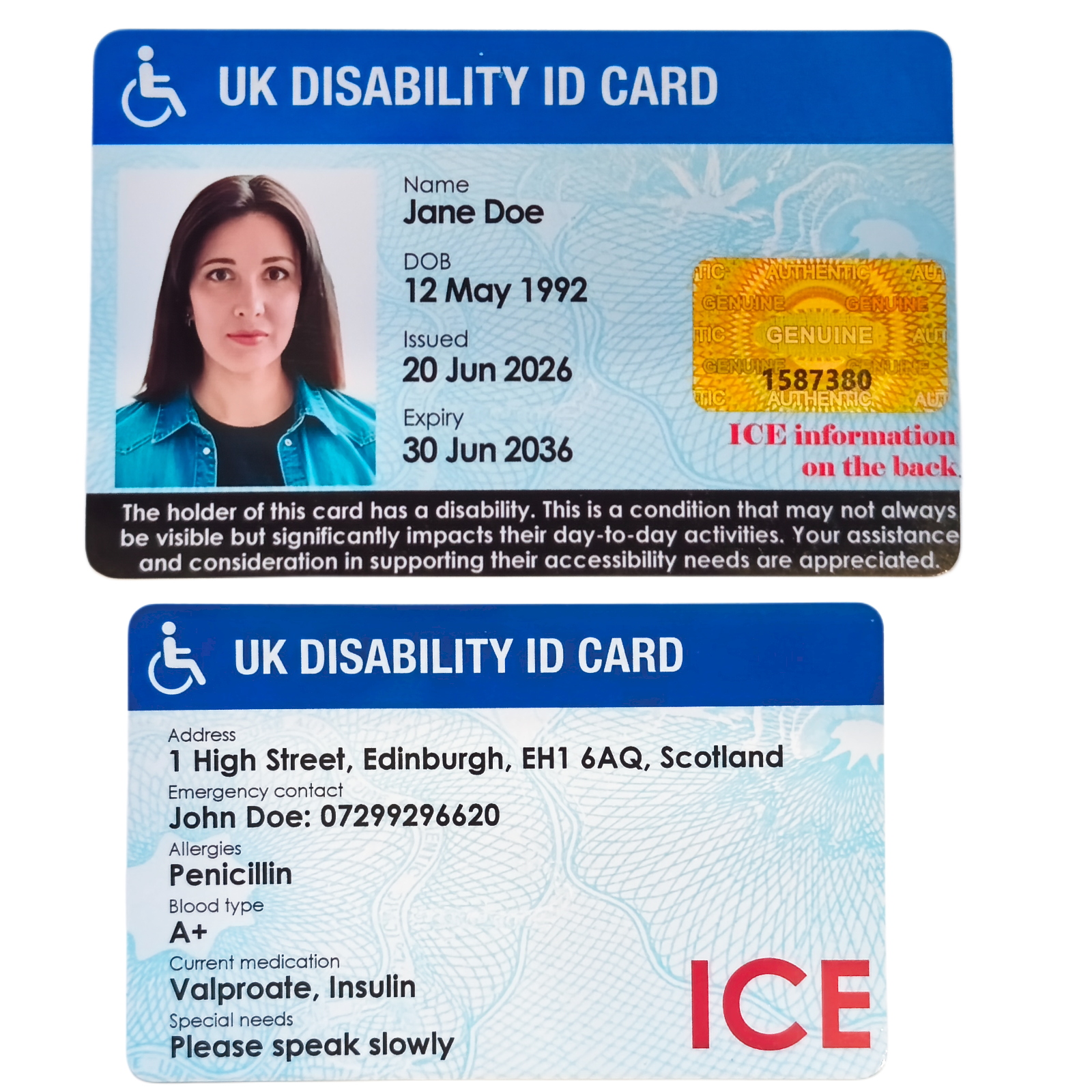 Personalised ID Cards - United Kingdom ID card / ResidentCard / UK DIsability Card / Student ID Card